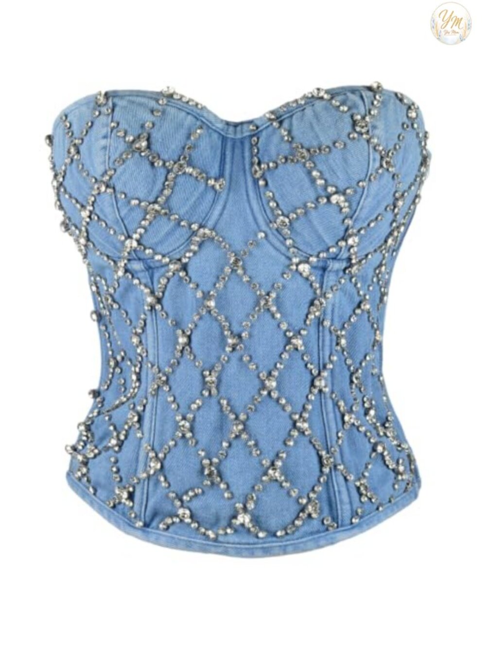 Rhinestone Corset Bodysuit Lace-Up Back Padded Cups Party Clubwear